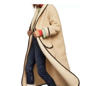 Free People Cream Teddy Jacket with Brown Trim